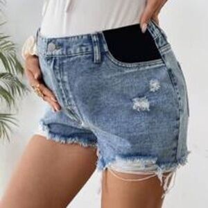 SHEIN Maternity Ripped Blue Denim Shorts